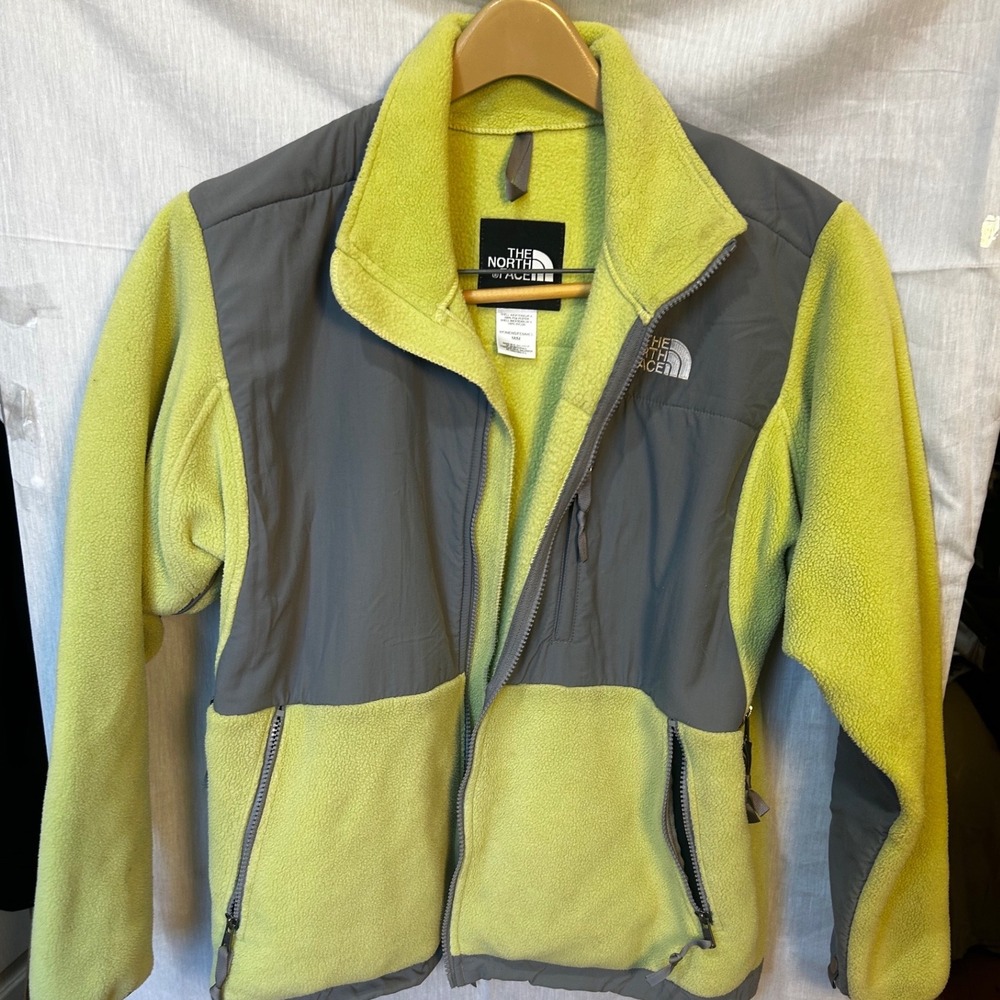 The North Face Denali Fleece Jacket Womens Medium Lime Green Grey Full Zip